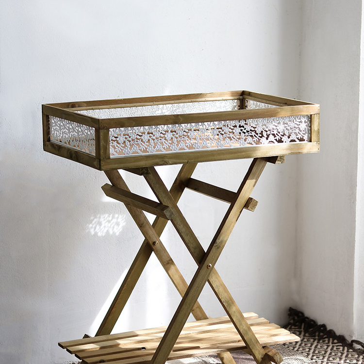 Khajag Foldable Double-Shelf Plant Stand