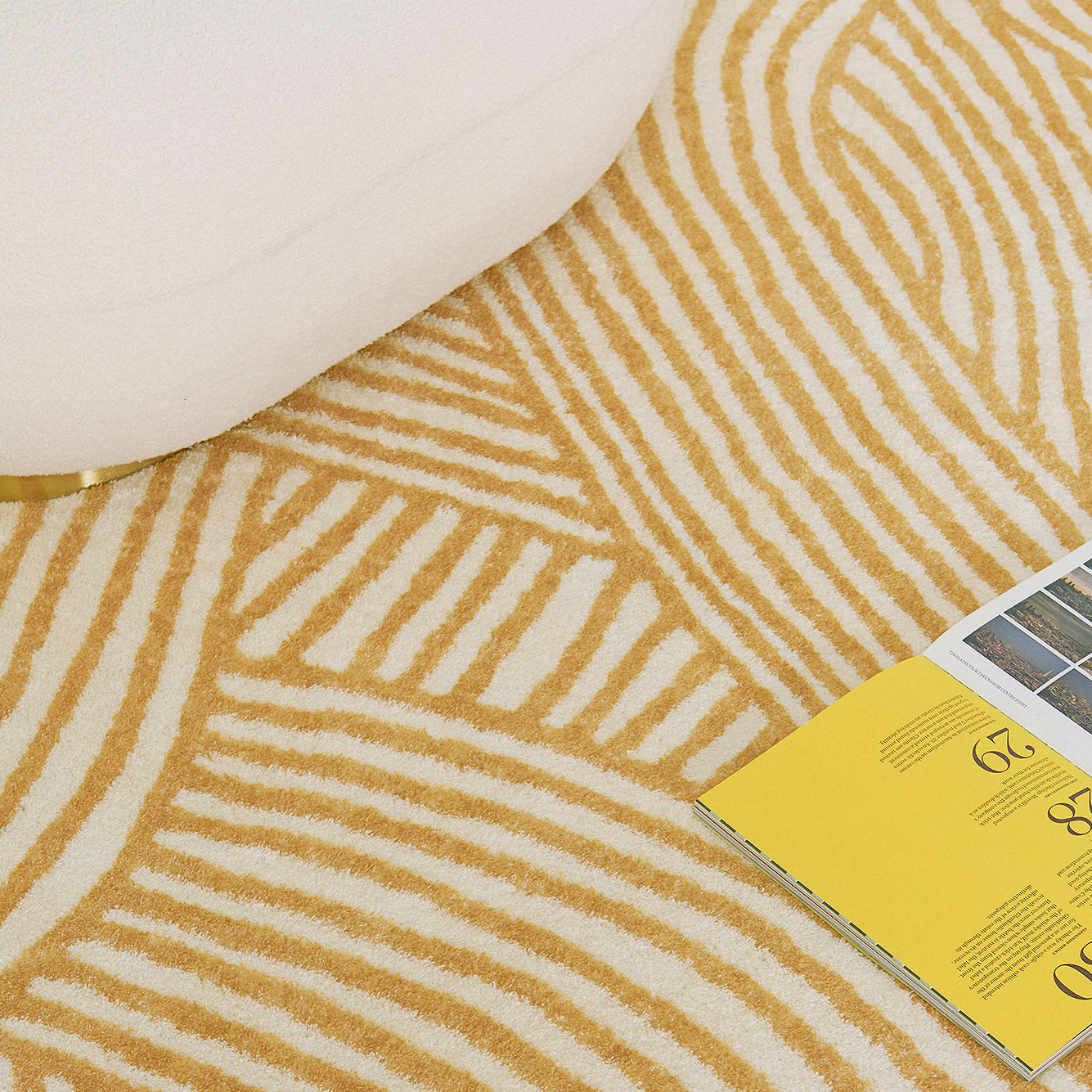 Round Geometric Yellow Area Rug