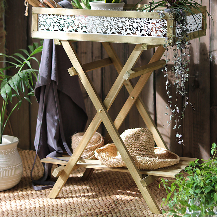 Khajag Foldable Double-Shelf Plant Stand