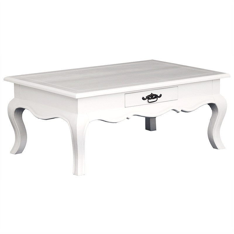 French 100cm Coffee Table Linda Solid Timber 2 Drawer - White Colour FCF688CT-002-FP-WH_1