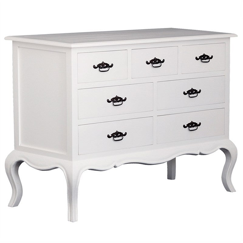 French Chest of Drawers Commode Linda Solid Timber 7 Drawer Lowboy, White Colour FCF688TB-007-FP-WH_1