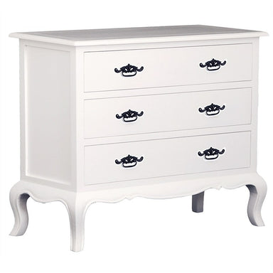 French Chest of Drawers Commode Linda Solid White Timber 3 Drawer Lowboy, White Colour SB-003-FP-WH_1