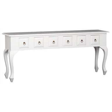 French Console Table Jennifer Solid Timber 6 Drawer 180cm Sofa Table - White Colour FCF688ST-006-QA-WH_1