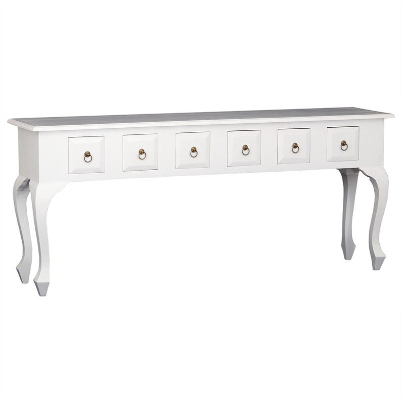 French Console Table Jennifer Solid Timber 6 Drawer 180cm Sofa Table - White Colour FCF688ST-006-QA-WH_1