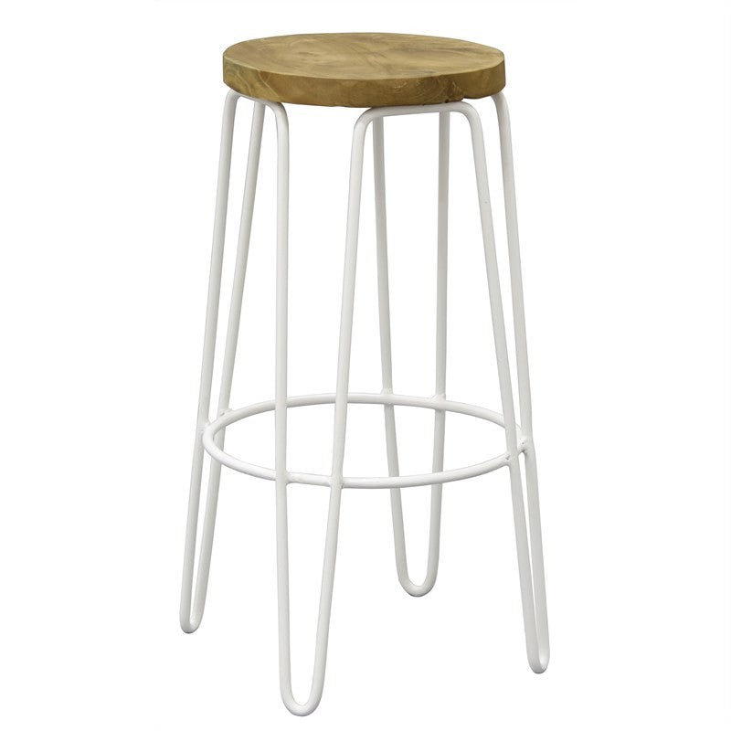 French Round Bar Stool Carlisa Teak and Steel