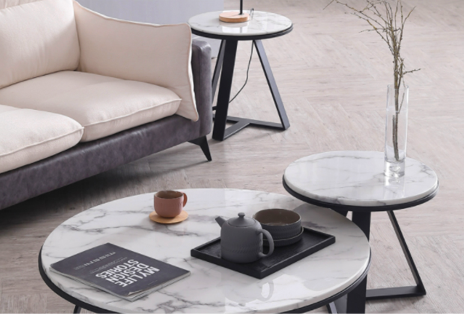 ELEANOR Round Marble Coffee Table Set