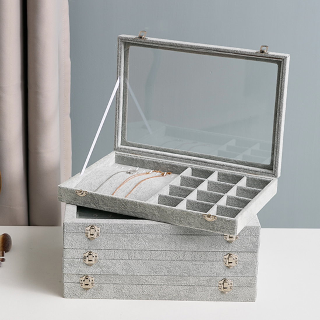 Faux Glass Top Jewelry Box