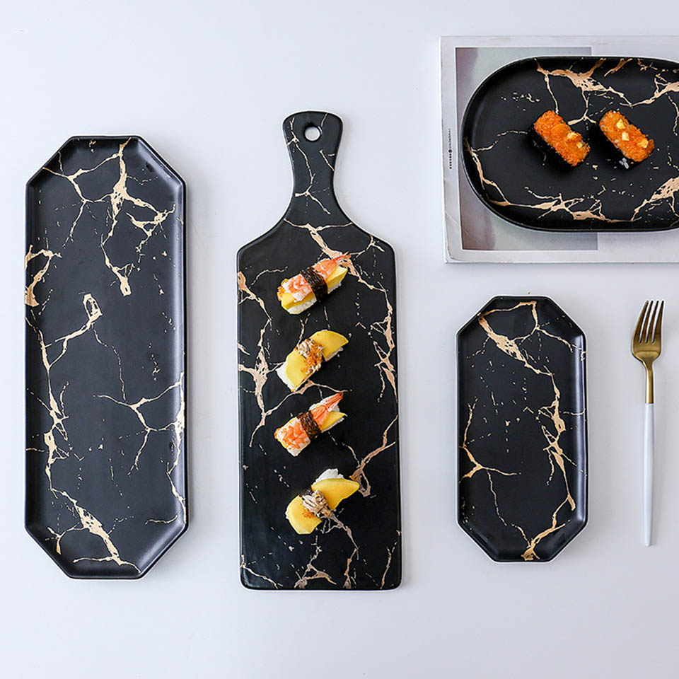 Quincy Marble Ceramic Sushi Plate