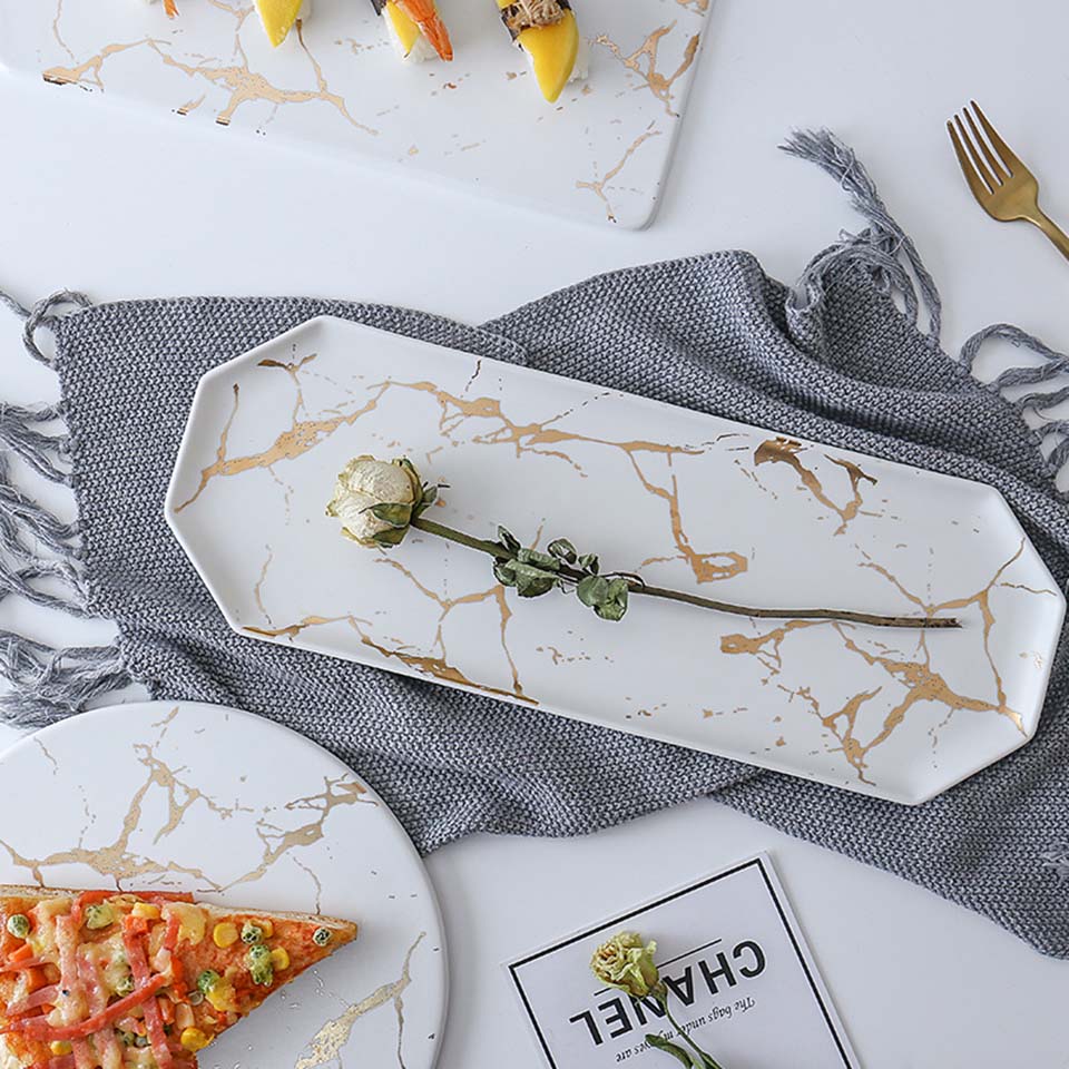 Quincy Marble Ceramic Sushi Plate