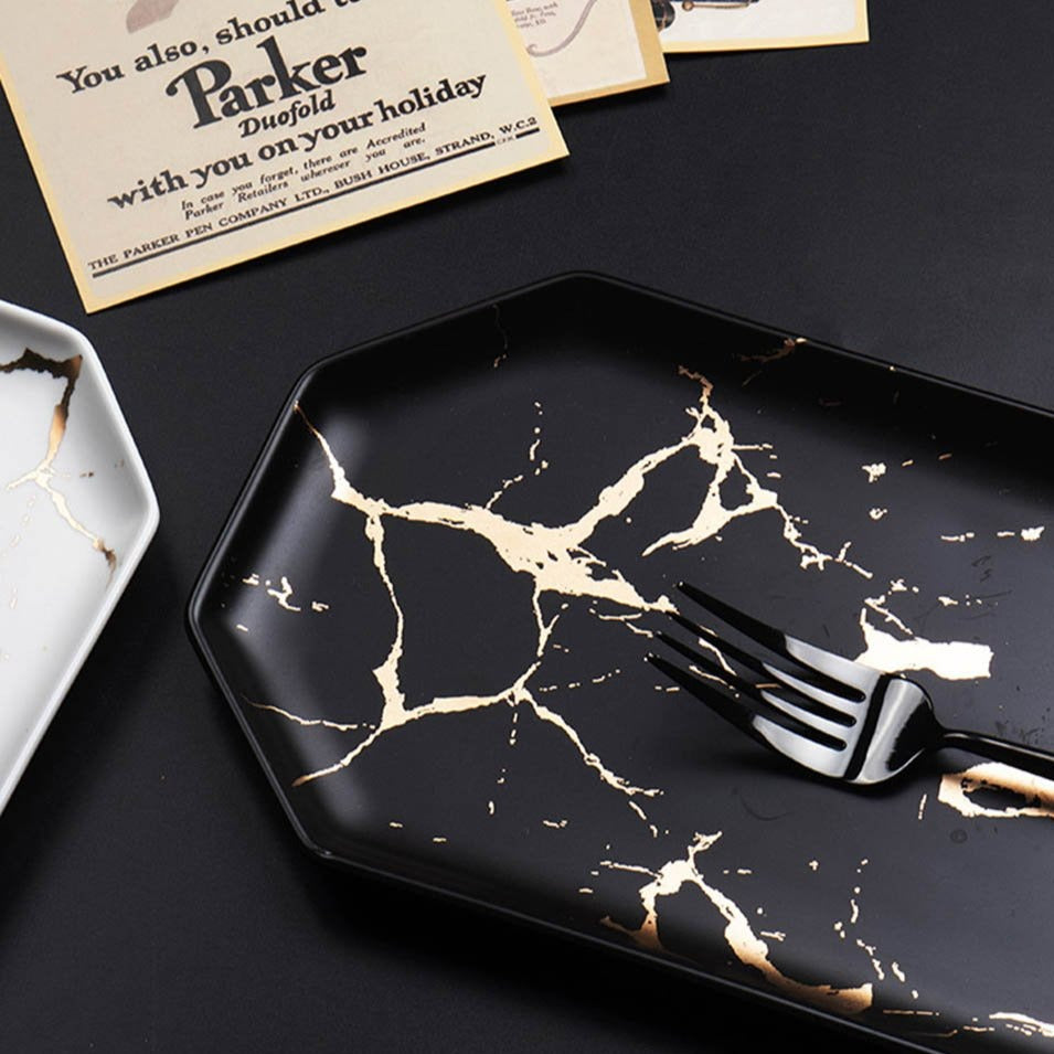 Quincy Marble Ceramic Sushi Plate