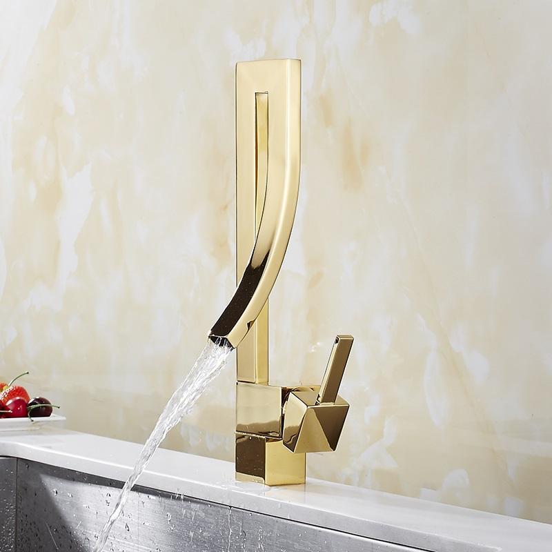 REMY Modern Gold/Silver Curved Waterfall Faucet