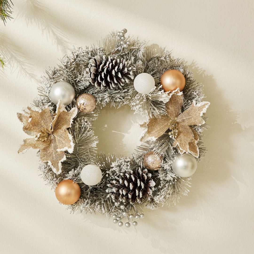 Christmas Ornaments & Pine Wreath