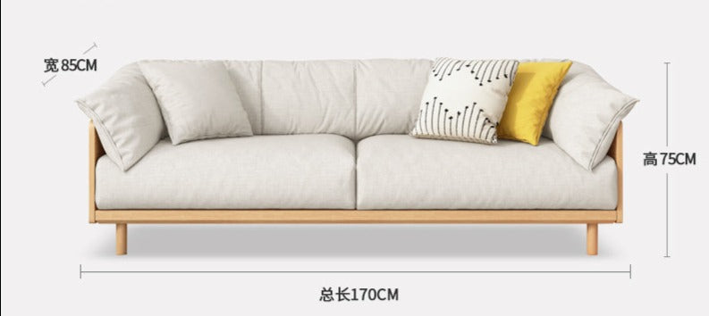 ELLIE Scandinavian Sofa Japanese Nordic Style Full Wood Frame 90 to 260 cm   ( 1, 2 3 Seater, Choice of 6 Size, 5 Color )