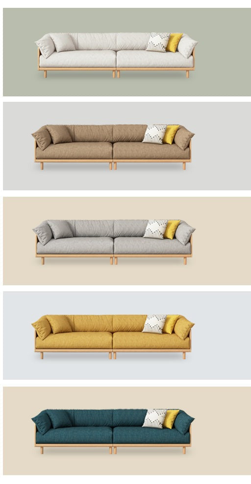 ELLIE Scandinavian Sofa Japanese Nordic Style Full Wood Frame 90 to 260 cm   ( 1, 2 3 Seater, Choice of 6 Size, 5 Color )