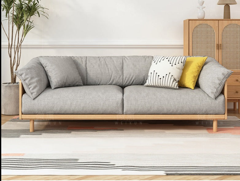 ELLIE Scandinavian Sofa Japanese Nordic Style Full Wood Frame 90 to 260 cm   ( 1, 2 3 Seater, Choice of 6 Size, 5 Color )