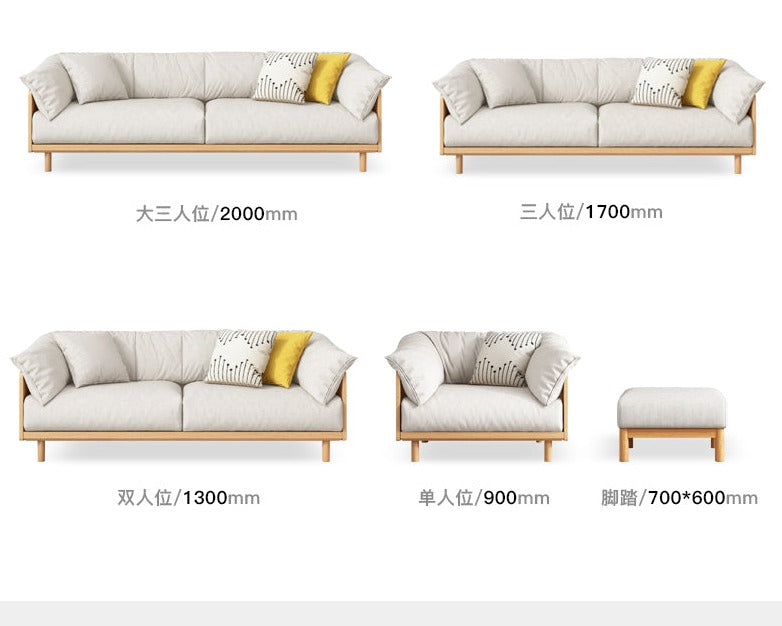 ELLIE Scandinavian Sofa Japanese Nordic Style Full Wood Frame 90 to 260 cm   ( 1, 2 3 Seater, Choice of 6 Size, 5 Color )