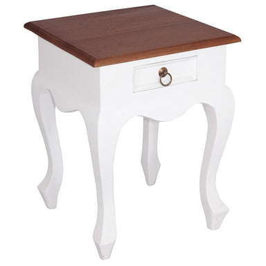 French Bedside Night Stand Side Table Jennifer  Solid Timber Single Drawer Lamp Table - White and Natural  LT-001-QA-WR_1