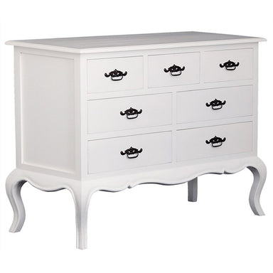 French Chest of Drawers Commode Linda Solid Timber 7 Drawer Lowboy, White Colour FCF688TB-007-FP-WH_1