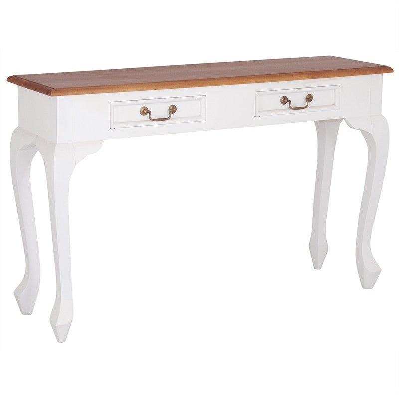 French Console 2 Drawer Sofa Table, 120cm Solid Timber , White Natural FCF688ST-002-QA-WR_1