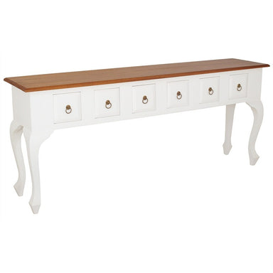 French Console Table Jennifer Solid Timber 6 Drawer 180cm Sofa Table - White Natural FCF688ST-006-QA-WR_1