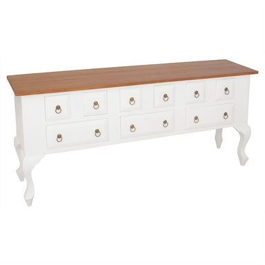 French Console Table Jennifer Solid Timber 9 Drawer 180cm Sofa Table - White Natural FCF688ST-009-QA-WR_1