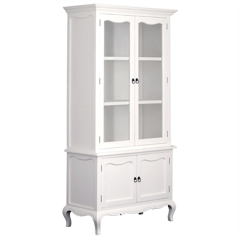 French Glass Display Cabinet Hutch Linda Solid Timber Provincial Cupboard - White Colour FCF688AR-400-FP-WH_1