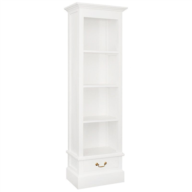 French Slim Bookcase with Single Drawer, White FCF688BC-001-PN-WH_1