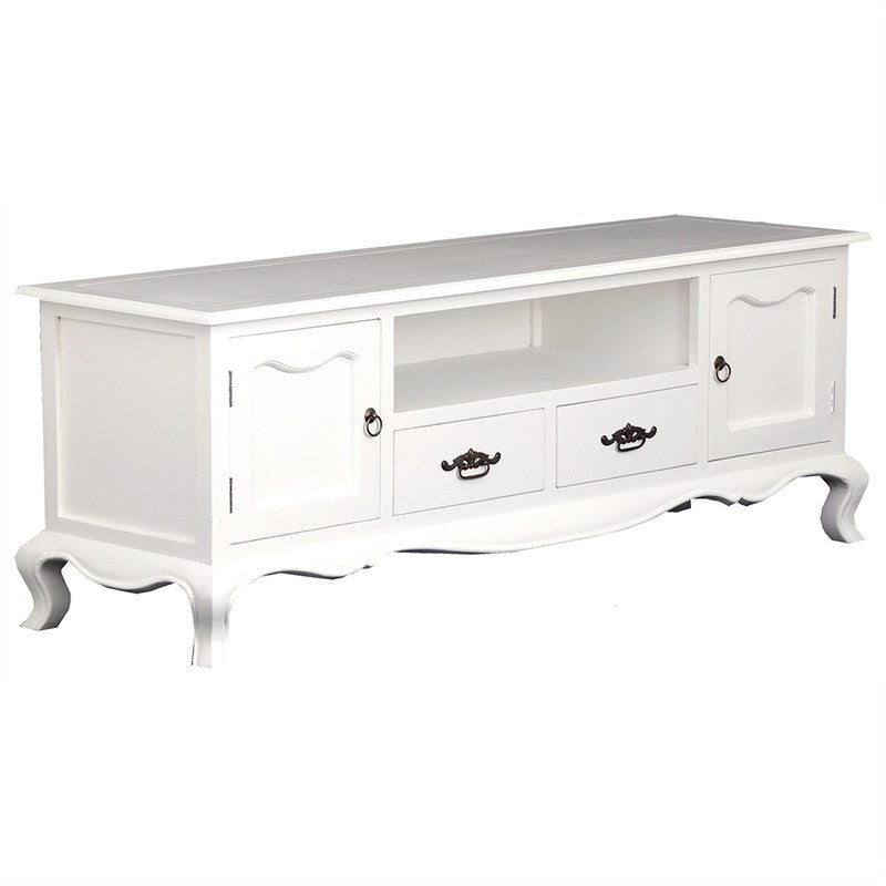 French TV Console 168cm Entertainment Unit Linda Solid White Timber 2 Door 2 Drawer TV Stand, White Colour FCF688EU-202-FP-WH_1