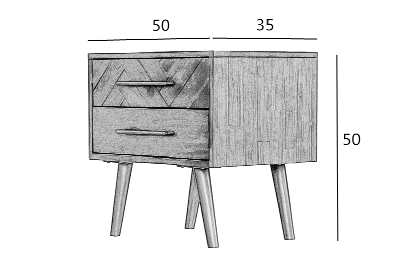 LEAH Herringbone Acacia Solid Wood Bedside Table Chest of Drawers Nordic