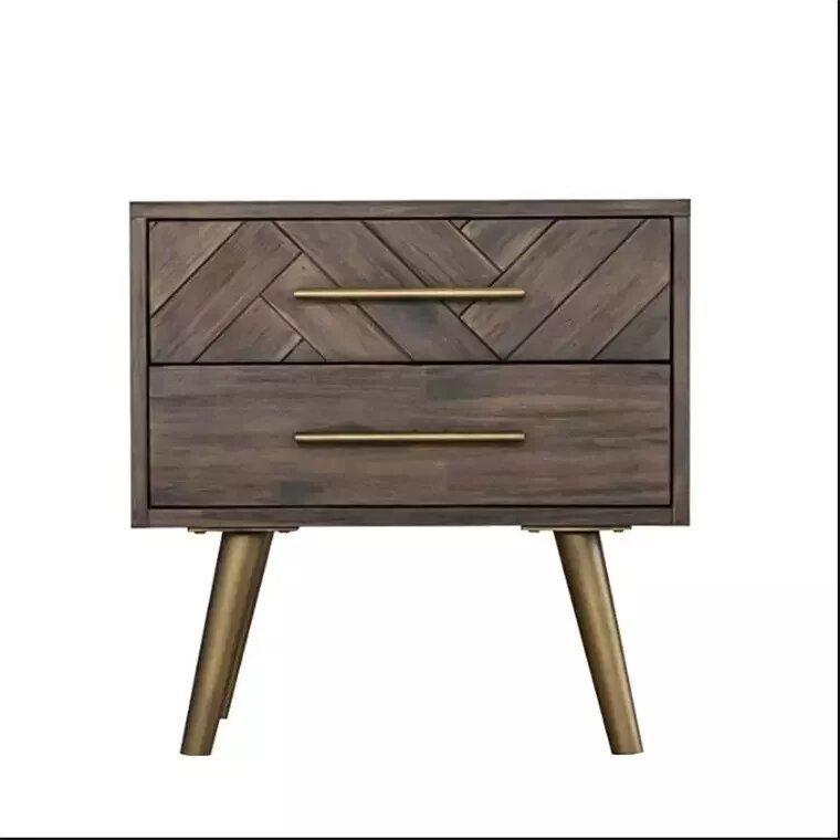 LEAH Herringbone Acacia Solid Wood Bedside Table