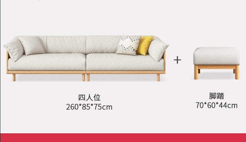 ELLIE Scandinavian Sofa Japanese Nordic Style Full Wood Frame 90 to 260 cm   ( 1, 2 3 Seater, Choice of 6 Size, 5 Color )